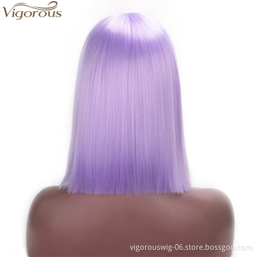 Vigorous Straight Short Blunt Cut Bob For Black Women Deep Part Short Brazilian Wigs Purple Cosplay Wig Wholesale Price
